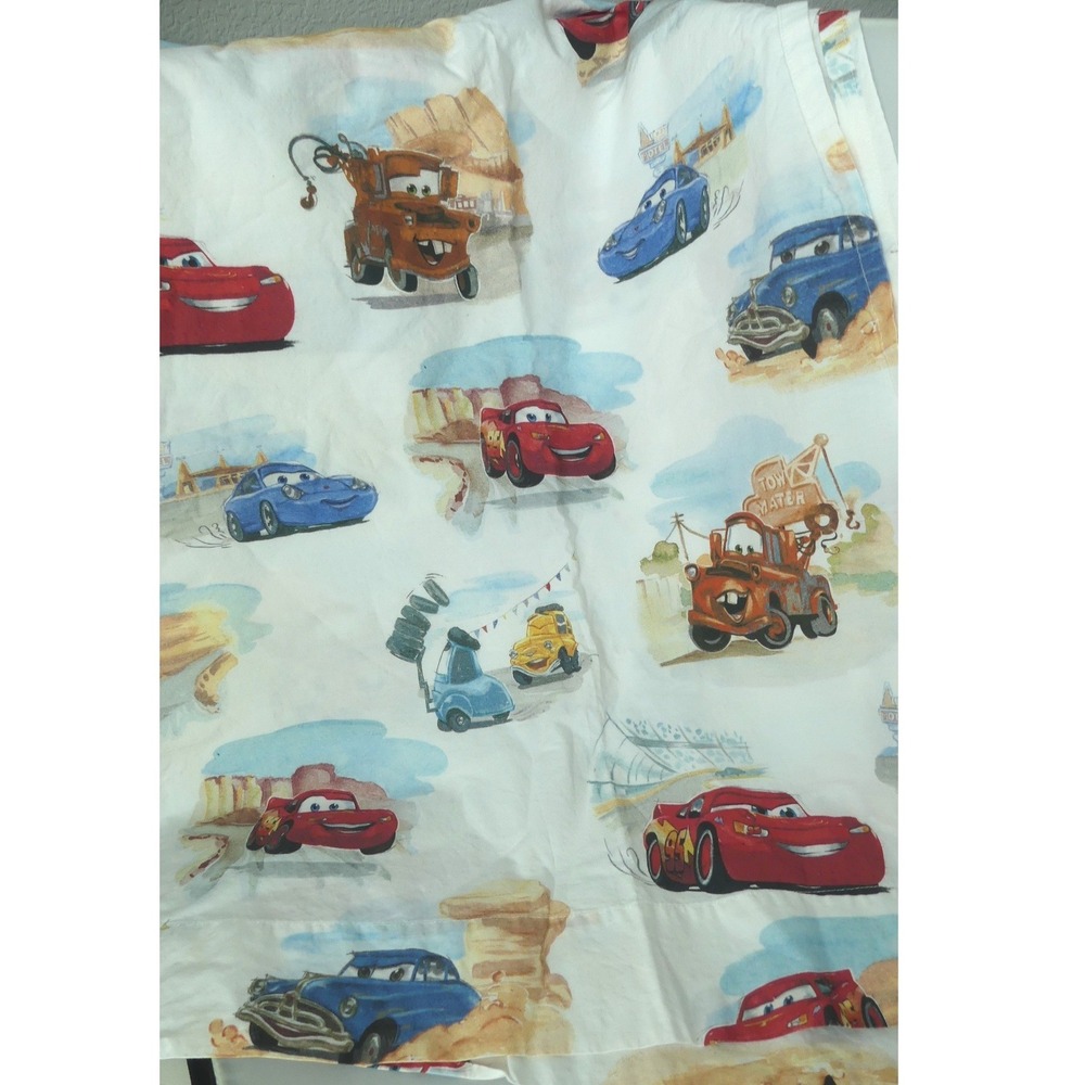Pottery Barn Kids Disney Pixar Cars Organic Cotton Toddler Flat Sheet White